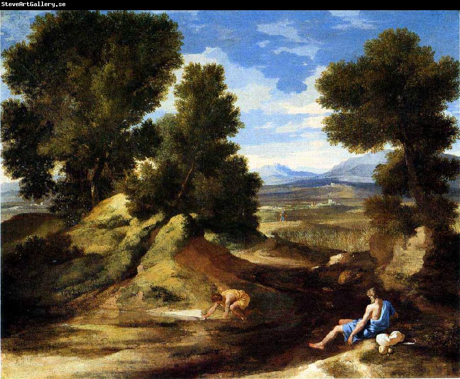 Nicolas Poussin Landscape with a Man Drinking or Landscape with a Man scooping Water from a Stream